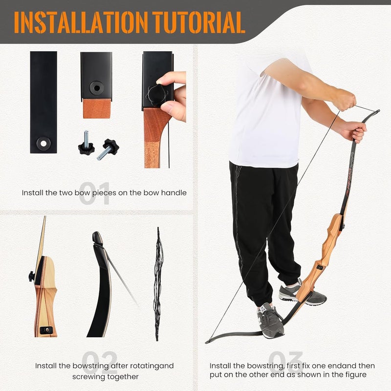 motion zeus Standard Target Archery for Adult & Youth Beginner, 62 Inch Wooden Takedown Recurve Bow for Training,Hunting, Practice & Competition（20-50lbs） - Image 5